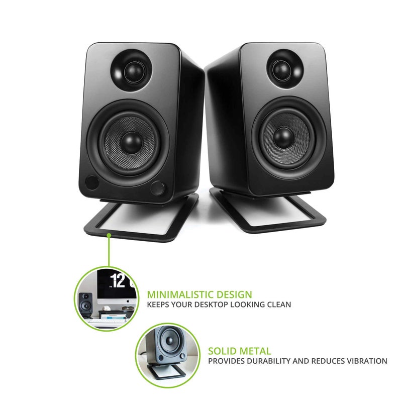 Kanto Kanto S4 Tilted Desktop Speaker Stands for Medium Bookshelf Speakers & Mid-Size 3”-4” Studio Monitors | Supports 8 lbs | Damping Foam Padding | ¼”-20 Mounting | Pair | Black - Image 2