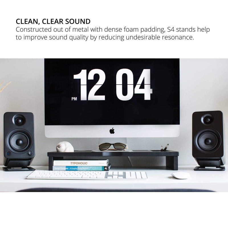Kanto Kanto S4 Tilted Desktop Speaker Stands for Medium Bookshelf Speakers & Mid-Size 3”-4” Studio Monitors | Supports 8 lbs | Damping Foam Padding | ¼”-20 Mounting | Pair | Black - Image 5