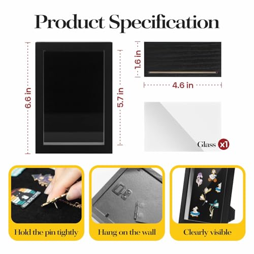 CROISSANT Black Lapel Pin Display Case, 4x6 Shadow Box Frame for Walls and Desktops,Shadow Box for Pins, Enamel Pin Display Frame（Black，4X6 1 Pack） - Image 2