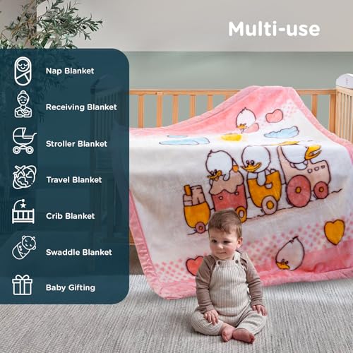 Mee Mee Ultra Soft Plush | Lightweight & Comfortable Baby Blankets | Swaddle for Infant & Toddler | Multipurpose | Breathable | Double Layred 1Years+ | Pink | 110X140 CM - Image 5