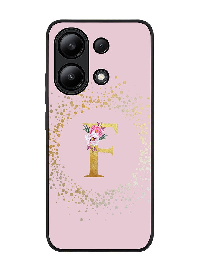 Stylizedd Rugged Black edge case for Xiaomi Redmi Note 13 4G, Slim fit Cover Custom Monogram Initial Letter Floral Pattern Alphabet - F  (Pink ) - Image 1