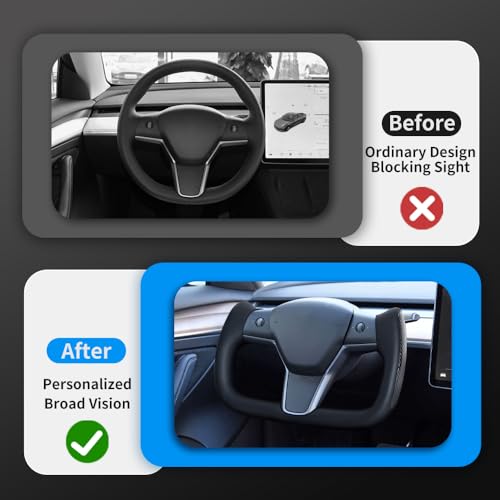 JIANGGAI Yoke Steering Wheel, Black Microfiber Leather with Side Carbon Fiber for Tesla Model 3/Y 2017-2023 With Heating Function - Image 4