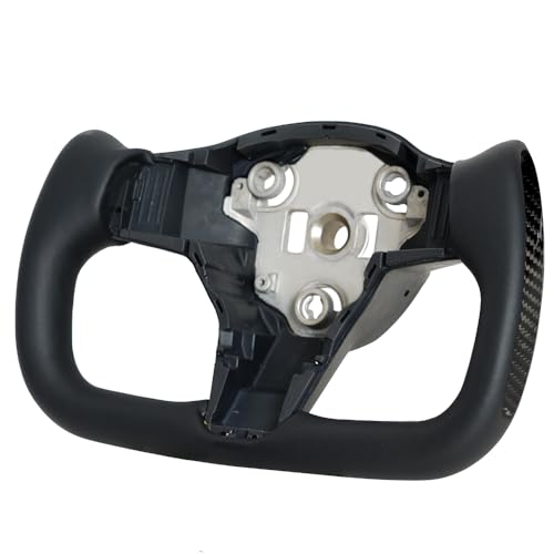 JIANGGAI Yoke Steering Wheel, Black Microfiber Leather with Side Carbon Fiber for Tesla Model 3/Y 2017-2023 With Heating Function - Image 1