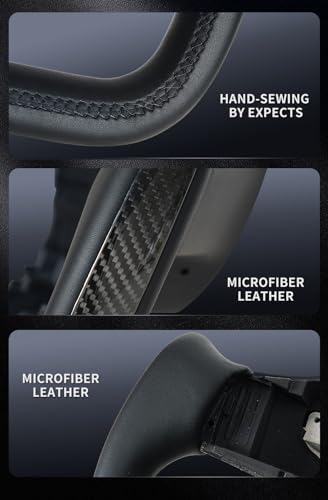 JIANGGAI Yoke Steering Wheel, Black Microfiber Leather with Side Carbon Fiber for Tesla Model 3/Y 2017-2023 With Heating Function - Image 5