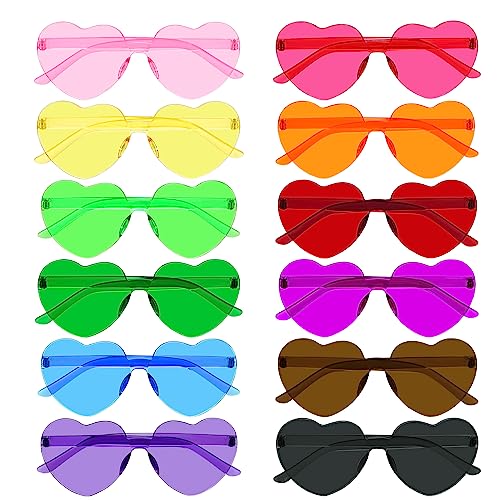 Bantoye 12 Pcs Heart Shaped Sunglasses Colorful Trendy Rimless Sunglass Candy Color Party Favors for Women, Multicolor 1 - Image 1