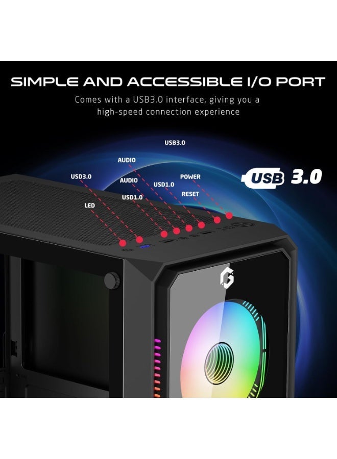 GAMEON GO-TRIDENTV-X ATX Mid Tower PC Case with 4x 120mm ARGB Fans Pre-Installed, Tempered Glass Side Panel, 240mm Liquid Cooling Support, 330mm GPU Clearance, USB 3.0, black - Image 4
