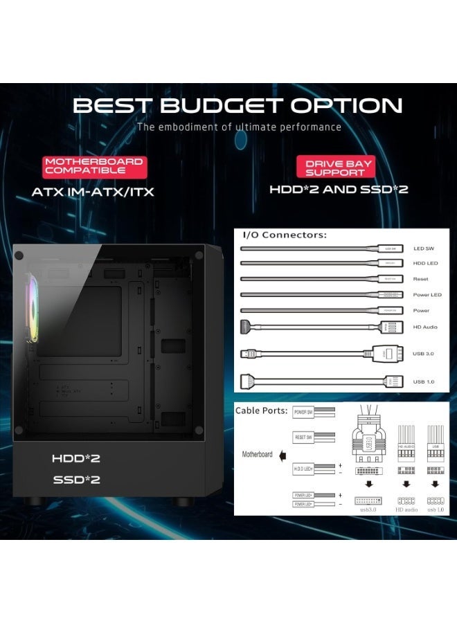 GAMEON GO-TRIDENTV-X ATX Mid Tower PC Case with 4x 120mm ARGB Fans Pre-Installed, Tempered Glass Side Panel, 240mm Liquid Cooling Support, 330mm GPU Clearance, USB 3.0, black - Image 2