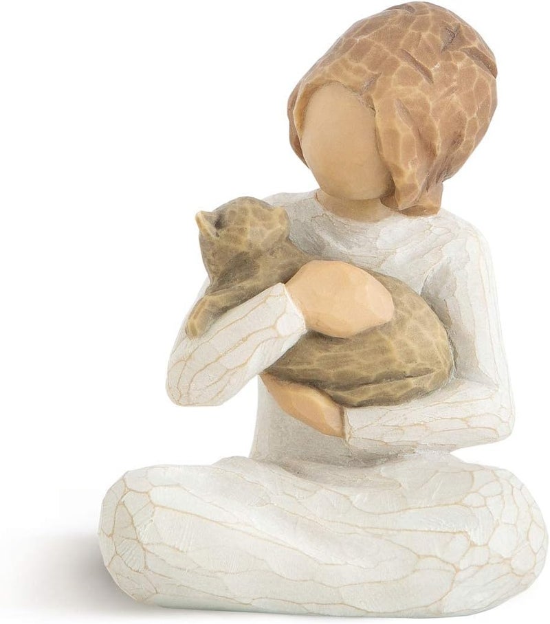 Willow Tree Kindness Girl Figurine - Hand-Painted Resin Sculpture of a Girl Holding a Cat - Image 1