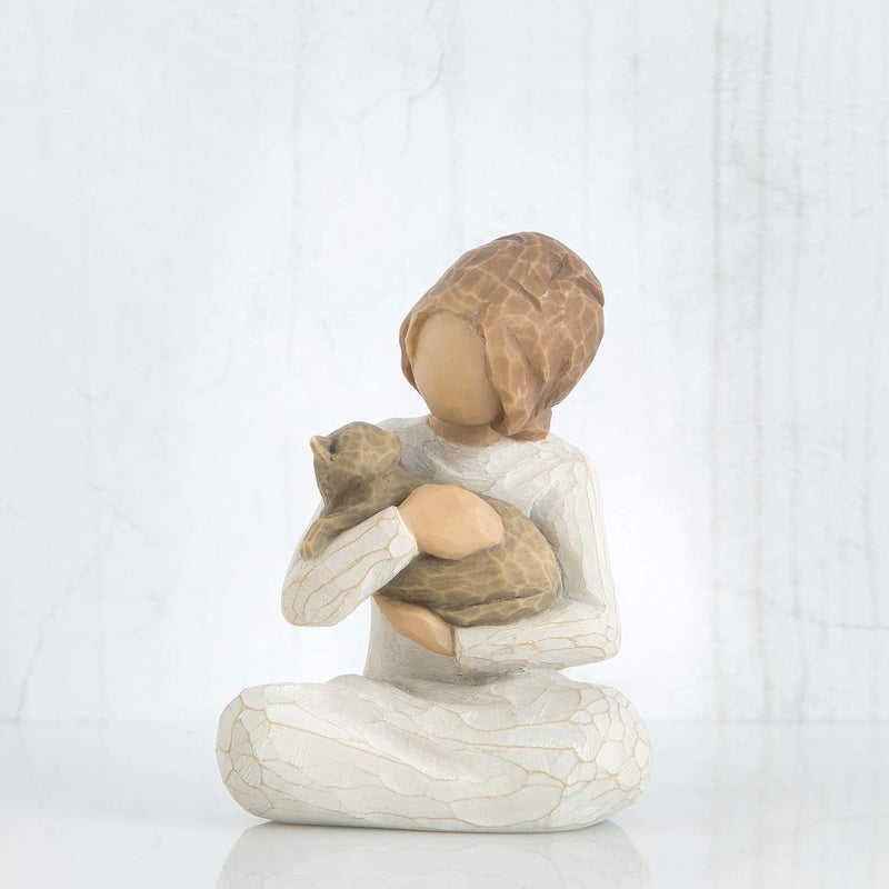 Willow Tree Kindness Girl Figurine - Hand-Painted Resin Sculpture of a Girl Holding a Cat - Image 2