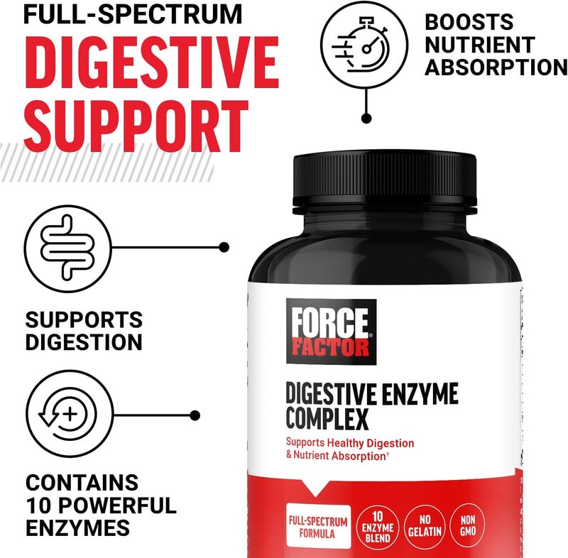 FORCE FACTOR Digestive Enzymes Complex to Support Digestive Health Gut Health and Provide Bloating Relief for Women and Men FullSpectrum 10 Digestive Enzymes NonGMO 90 Capsules - Image 2