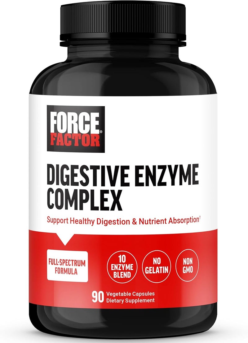 FORCE FACTOR Digestive Enzymes Complex to Support Digestive Health Gut Health and Provide Bloating Relief for Women and Men FullSpectrum 10 Digestive Enzymes NonGMO 90 Capsules - Image 1