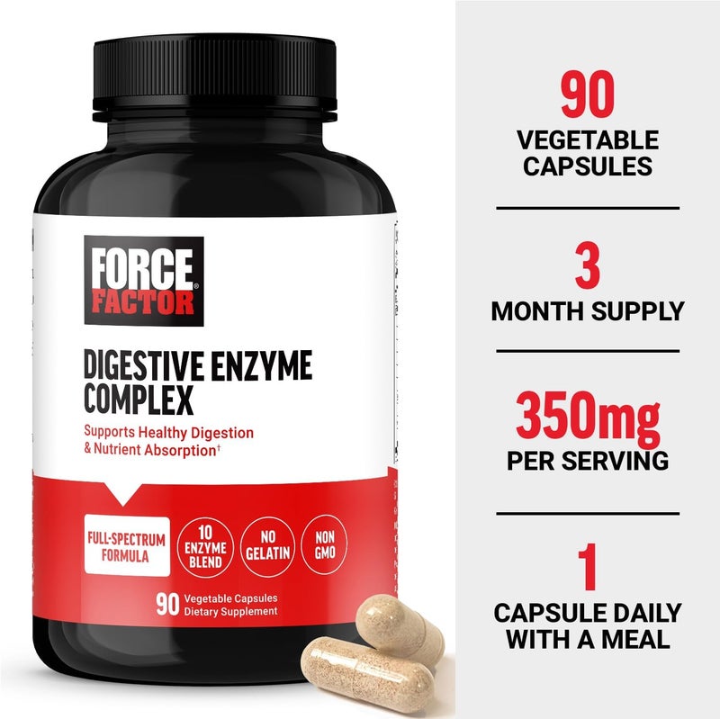 FORCE FACTOR Digestive Enzymes Complex to Support Digestive Health Gut Health and Provide Bloating Relief for Women and Men FullSpectrum 10 Digestive Enzymes NonGMO 90 Capsules - Image 4
