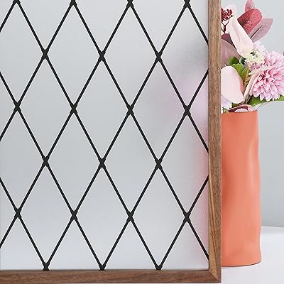 FEOMOS Black Lattice Window Film Static Window Clings Frosted Window Films Privacy Glass Door Sticker Decorative Window - Image 1