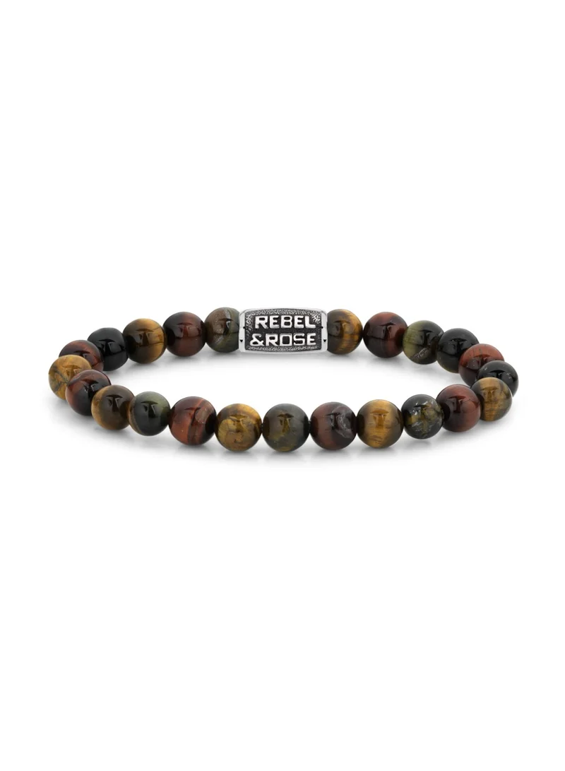 Rebel & Rose Men's Who's Afraid of the Tiger Vintage Beaded Bracelet, 8 mm Tiger Eye Stones