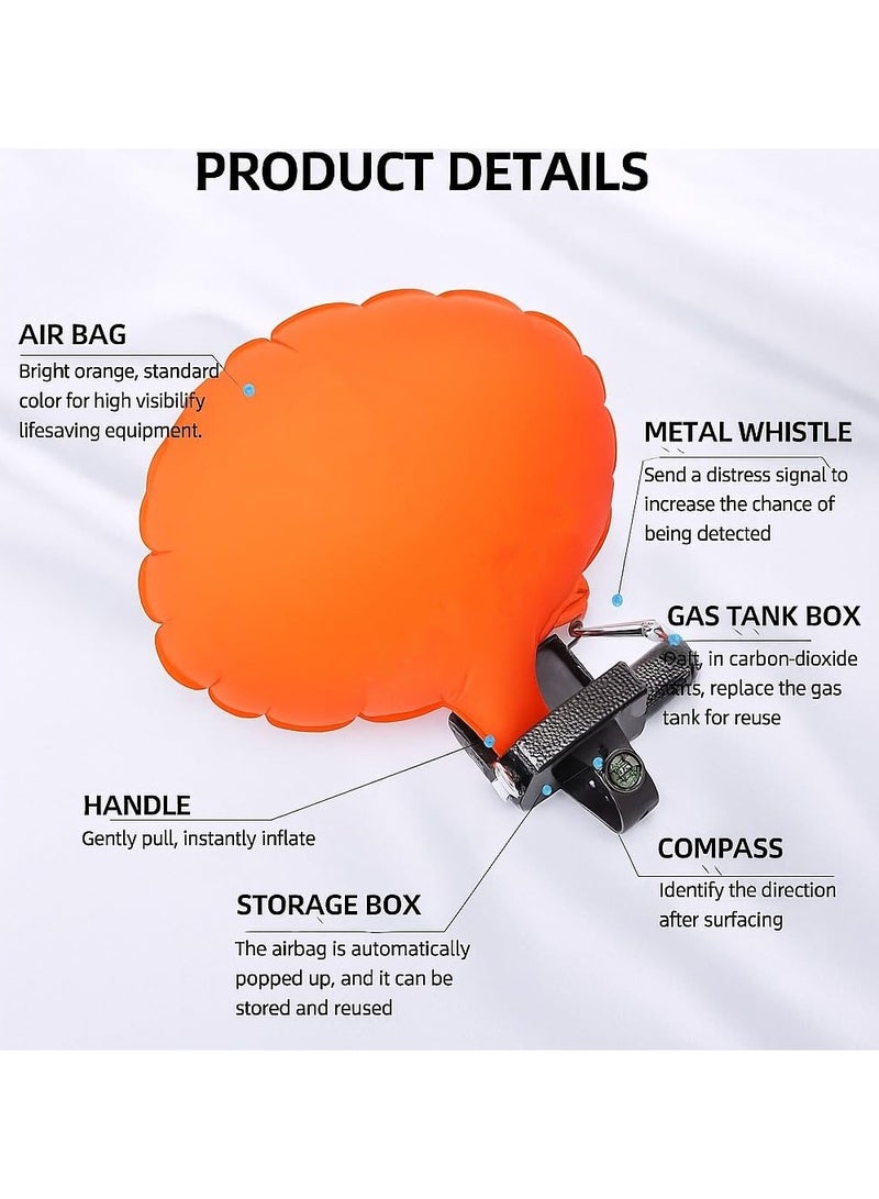 بلان A سوار معصم امن للماء مع وسادة هوائية قابلة للنفخ في ثانيتين باستخدام غاز ثاني اكسيد الكربون، مع صافرة معدنية وبوصلة قابلة لاعادة الاستخدام مع شنطة صغيرة و2 علبة غاز احتياطية - Image 4