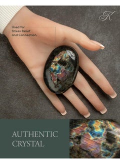 Kalifano KALIFANO Labradorite Palm Stone with Healing & Calming Effects - High Energy Labradorita with Information Card - Reiki Worry Crystal Used for Cleansing and Protection  - Image 3
