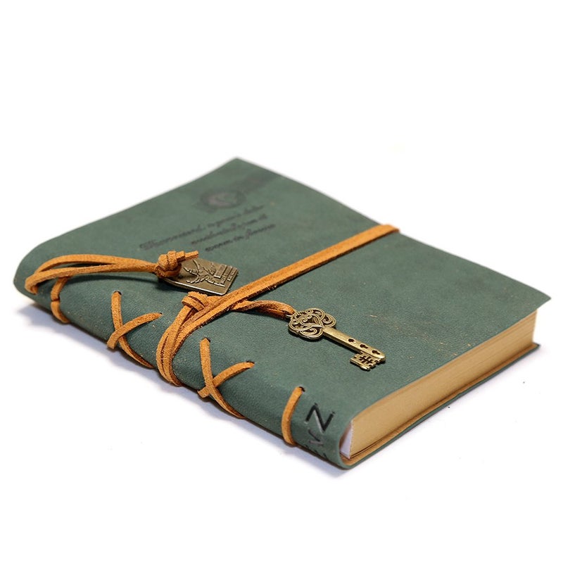 EvZ Leather Writing Journal Notebook, Classic Key Bound Retro Vintage Notebook Diary Sketchbook Gifts with Unlined Travel Journals to Write in for Girls and Boys Notepad Guest Book, Dark Green - Image 2