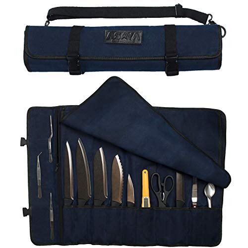 Asaya Canvas Chef Knife Roll Bag - 10 Knife Slots and a Large Zipper Pocket - Durable 10oz Canvas Knife Case with an Adjustable Shoulder Strap - Knives not Included - Image 1