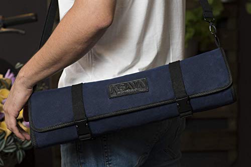 Asaya Canvas Chef Knife Roll Bag - 10 Knife Slots and a Large Zipper Pocket - Durable 10oz Canvas Knife Case with an Adjustable Shoulder Strap - Knives not Included - Image 3