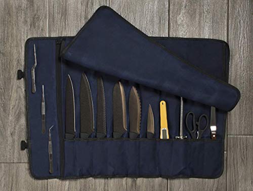 Asaya Canvas Chef Knife Roll Bag - 10 Knife Slots and a Large Zipper Pocket - Durable 10oz Canvas Knife Case with an Adjustable Shoulder Strap - Knives not Included - Image 2