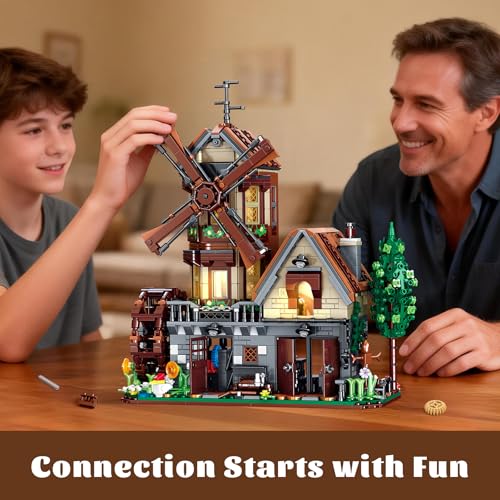 Loyratche Medieval Wood Cabin Building Set with Light Wooden Forest House Blocks Toy with Rotating Windmill Waterwheel Castle Architecture Modular Ideal Gift for Adults Teens 14 - Image 5