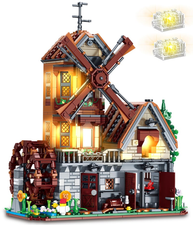 Loyratche Medieval Wood Cabin Building Set with Light Wooden Forest House Blocks Toy with Rotating Windmill Waterwheel Castle Architecture Modular Ideal Gift for Adults Teens 14 - Image 3