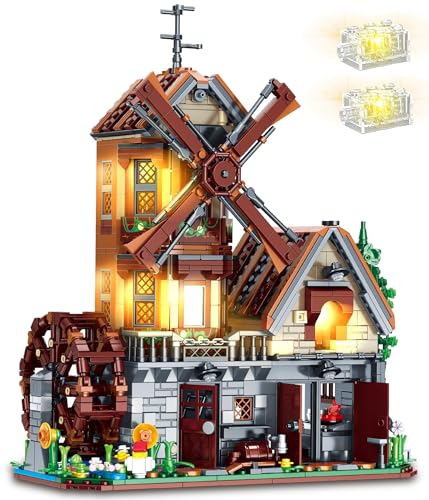 Loyratche Medieval Wood Cabin Building Set with Light Wooden Forest House Blocks Toy with Rotating Windmill Waterwheel Castle Architecture Modular Ideal Gift for Adults Teens 14 - Image 1