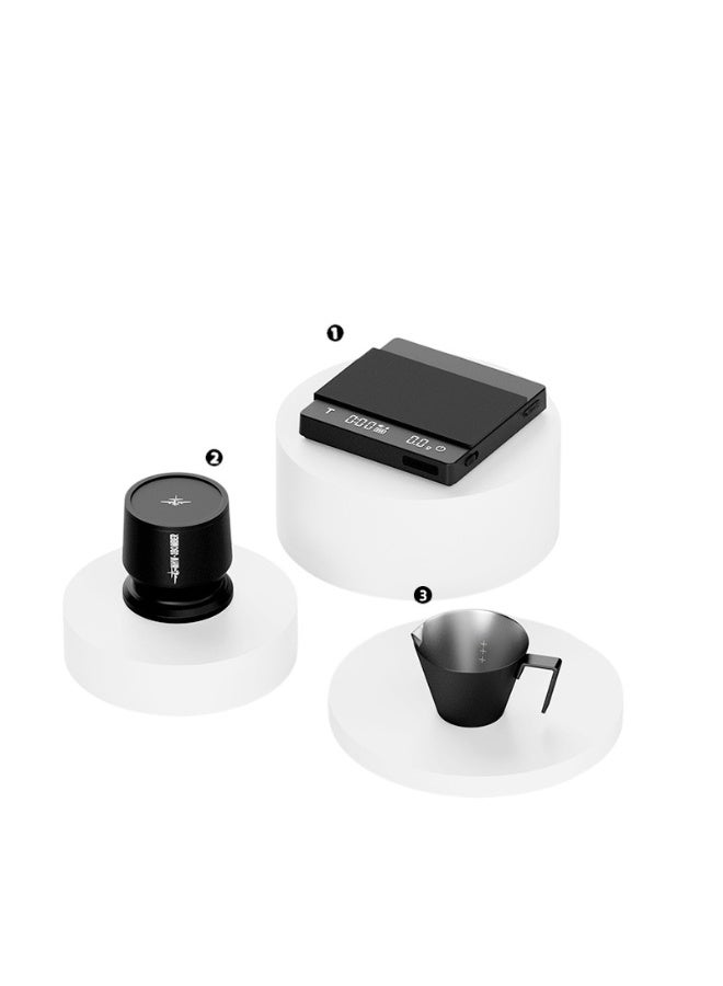 ام اتش دابيلو - ثري بومبار طقم قهوة باريستا MHW-3BOMBER - ميزان إسبريسو رقمي، أداة قياس ٥٨ مم وكوب شوت سعة ١٠٠ مل، ملحقات قهوة فاخرة لتحضير دقيق، لون أسود