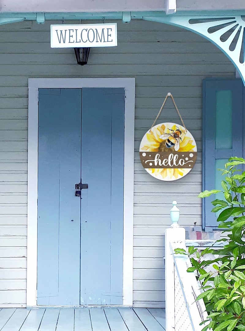 Al Raied ARS® Hello Bee Decor - Welcome Hanging Sign for Front Door with Sunflower Design - Image 4