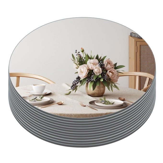 10 ROUND MIRROR CANDLE PLATE SET 2 MM CIRCLE TABLES MIRROR TRAYS BOX OF 12 GLASS CANDLE PLATE SET FOR TABLE WEDDING CENTERPIECES PARTY FESTIVALS DECOR
