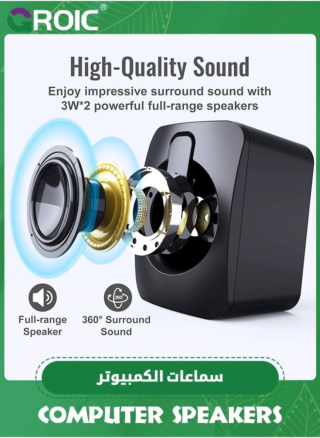 GROIC RGB Computer Speakers, 2.0 Wired Desktop Speaker, USB Powered, 3.5 mm AUX-in, Volume Control, LED Light Mini Gaming Speaker for PC, Laptop, Tablets, Cellphone, MP3  - Image 3