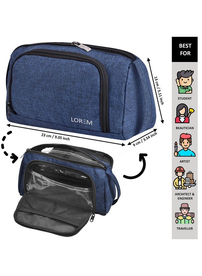 LOREM Blue Large Capacity Luxury Pencil Cases Bag, Large Pencil Pen Pouch with Handle, Portable Makeup Bag with Zipper for Kids for Students, Kids Adults Office OG09 - Image 4