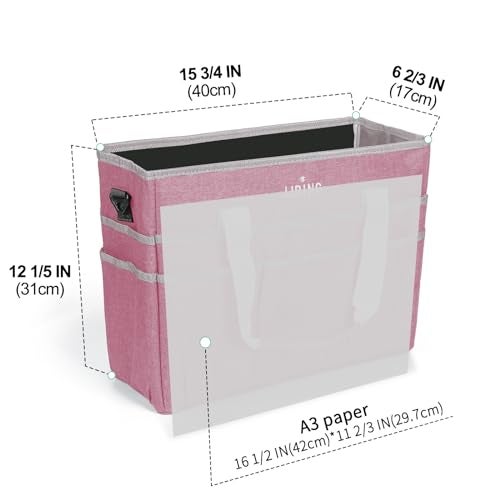 JJRING Craft Organizer Tote Bag Large Art Storage Caddy with Multiple Pockets Pink Sewing Bag for Art Craft Scrapbooking Medical and Office Supplies Storage - Image 3