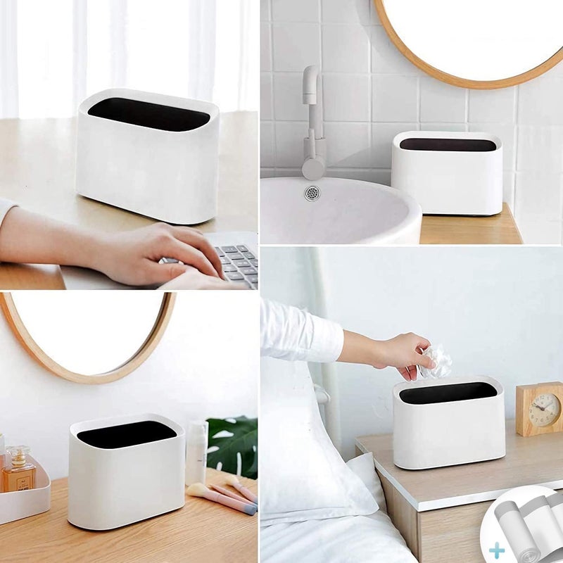 AYADA Tiny, Desk Mini Trash Can, Trash Bin, Waste Basket 1.5 L Desktop, Countertop, Makeup Tabletop Trash Can Little Cute Plastic (White) - Image 2