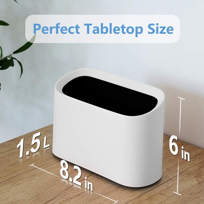 AYADA Tiny, Desk Mini Trash Can, Trash Bin, Waste Basket 1.5 L Desktop, Countertop, Makeup Tabletop Trash Can Little Cute Plastic (White) - Image 3