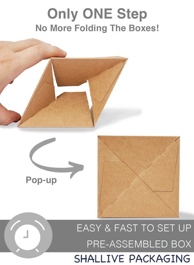 Shallive 100 Pcs Kraft Brown Cupcake Boxes with Insert and Window, Pop-up, Rustic, Auto-Folding, 4 Litre, 3.4”× 3.4”× 3.4” - Image 2