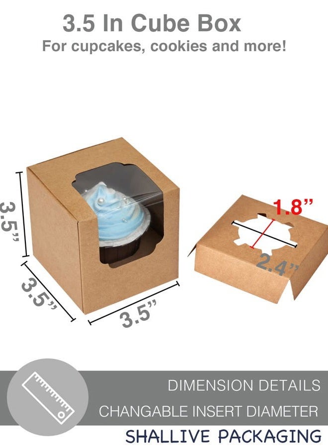 Shallive 100 Pcs Kraft Brown Cupcake Boxes with Insert and Window, Pop-up, Rustic, Auto-Folding, 4 Litre, 3.4”× 3.4”× 3.4” - Image 4