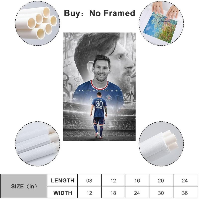 اي ار اس ملصق جداري من قماش الكانفاس من ARS، ملصق ليونيل ميسي، باريس سان جيرمان، فن إبداعي، لوحات زخرفية مطبوعة، فن جداري من قماش الكانفاس، مناسب لغرفة المعيشة، المطاعم، المناظر الطبيعية، غرفة نوم الأولاد، بدون إطار، متوفر بأحجام مختلفة - Image 2
