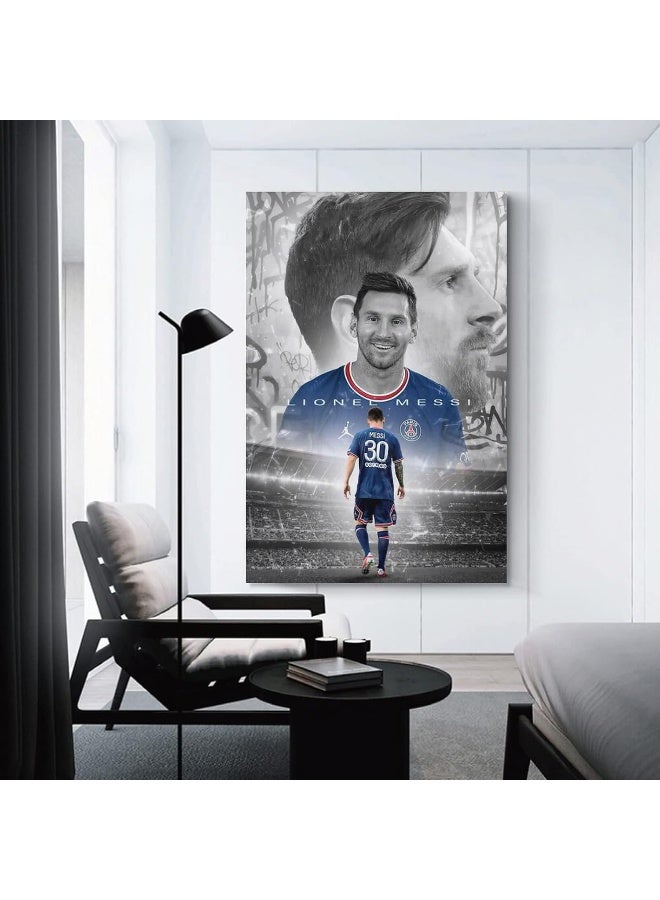 اي ار اس ملصق جداري من قماش الكانفاس من ARS، ملصق ليونيل ميسي، باريس سان جيرمان، فن إبداعي، لوحات زخرفية مطبوعة، فن جداري من قماش الكانفاس، مناسب لغرفة المعيشة، المطاعم، المناظر الطبيعية، غرفة نوم الأولاد، بدون إطار، متوفر بأحجام مختلفة - Image 3