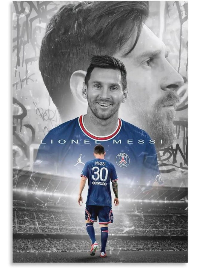 اي ار اس ملصق جداري من قماش الكانفاس من ARS، ملصق ليونيل ميسي، باريس سان جيرمان، فن إبداعي، لوحات زخرفية مطبوعة، فن جداري من قماش الكانفاس، مناسب لغرفة المعيشة، المطاعم، المناظر الطبيعية، غرفة نوم الأولاد، بدون إطار، متوفر بأحجام مختلفة - Image 1