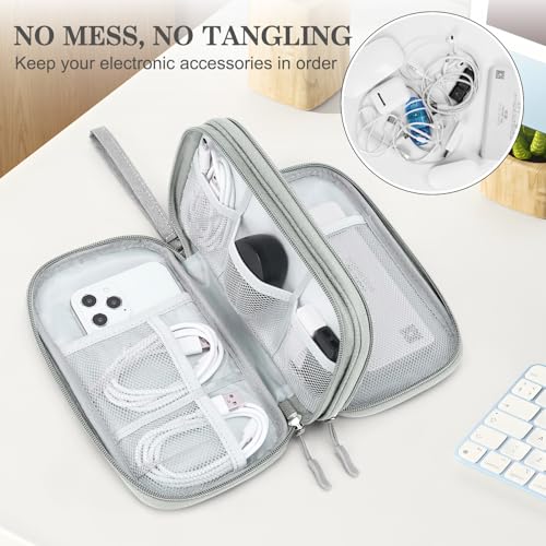 FYY Travel Electronic Cable Organizer Bag, Pouch Electronic Accessories Carry Case Portable Waterproof Double Layers Storage Bag for Cable, Cord, Charger, Phone, Earphone, Medium Size, Grey - Image 5