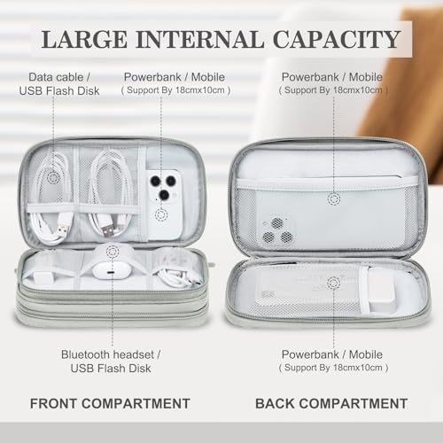 FYY Travel Electronic Cable Organizer Bag, Pouch Electronic Accessories Carry Case Portable Waterproof Double Layers Storage Bag for Cable, Cord, Charger, Phone, Earphone, Medium Size, Grey - Image 3