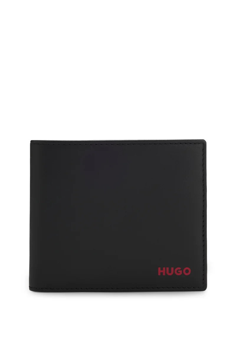 Leather folding wallet with red logo