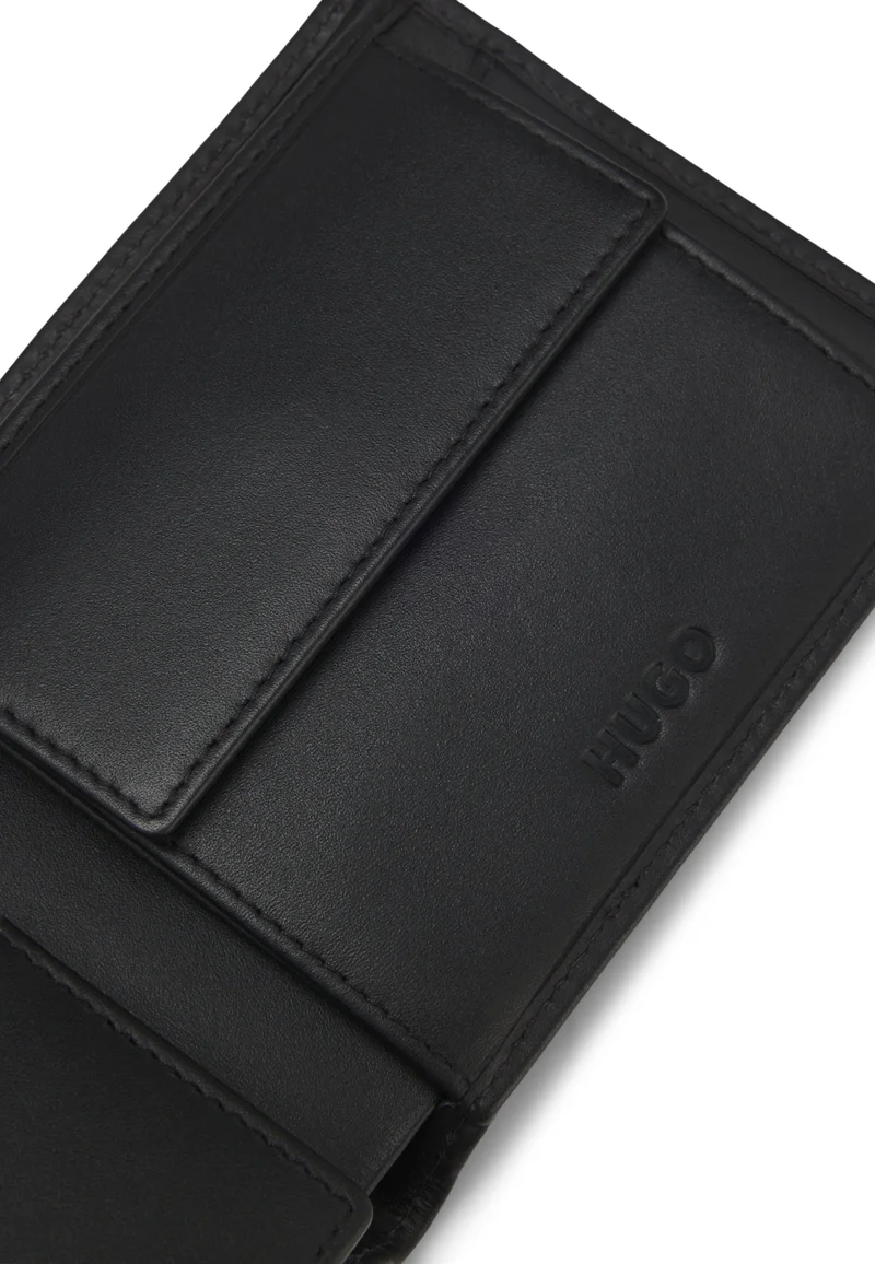 HUGO Black Leather folding wallet with red logo for Men | Best Price UAE