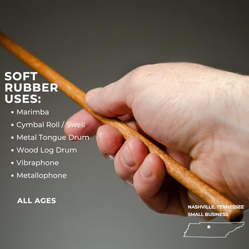 Timber Drum Co. Percussion Mallets — U.S.A. ASSEMBLED — Sticks for Marimba, Steel Tongue Drum, Vibraphone — Soft Rubber, 15.25" - Image 5