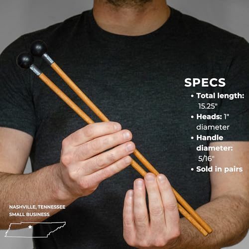 Timber Drum Co. Percussion Mallets — U.S.A. ASSEMBLED — Sticks for Marimba, Steel Tongue Drum, Vibraphone — Soft Rubber, 15.25" - Image 4