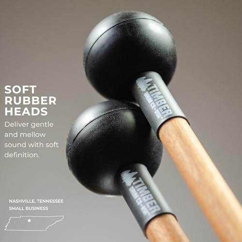 Timber Drum Co. Percussion Mallets — U.S.A. ASSEMBLED — Sticks for Marimba, Steel Tongue Drum, Vibraphone — Soft Rubber, 15.25" - Image 2