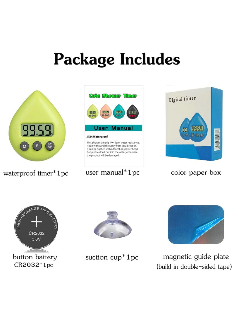 SYOSI - Silent Non-Ticking Battery Operated Shower Timer, Waterproof Digital Timer, Small Size Cute Timer with Suction Cup, Small Size and Good Performance, Strong Magnet on the Back (Light Green) - Image 1