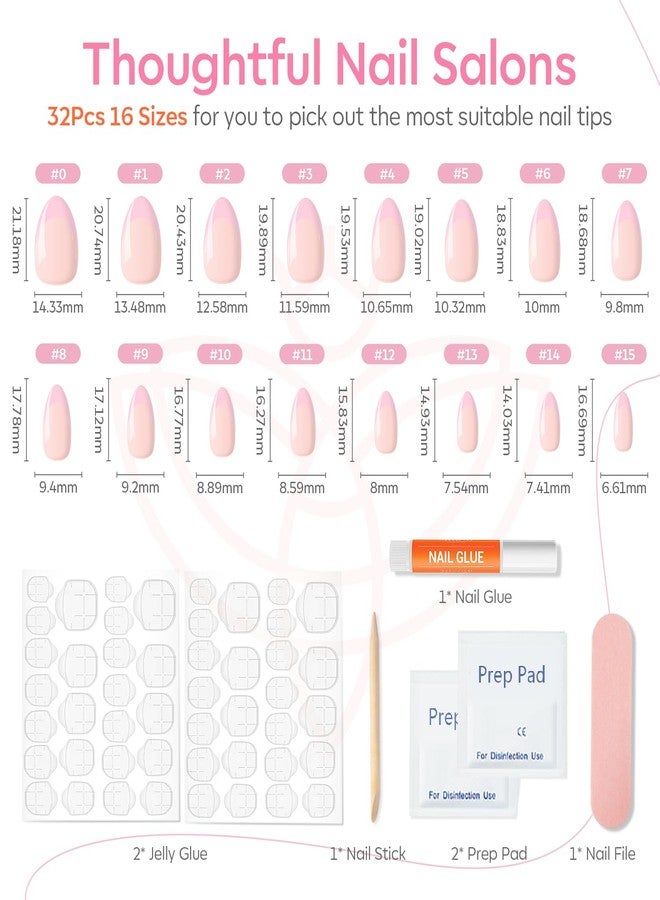 modelones Modelones Pink French Tip Press On Nails Almond, Almond Short False Nails, Spring And Easter Nail Kit With Glue For Nails, Adhesive Tabs, Mini Nail File, Nails Press Ons 32 - Image 3