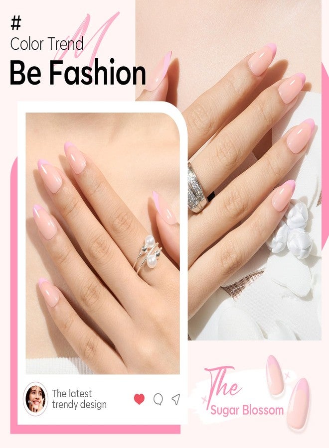 modelones Modelones Pink French Tip Press On Nails Almond, Almond Short False Nails, Spring And Easter Nail Kit With Glue For Nails, Adhesive Tabs, Mini Nail File, Nails Press Ons 32 - Image 2
